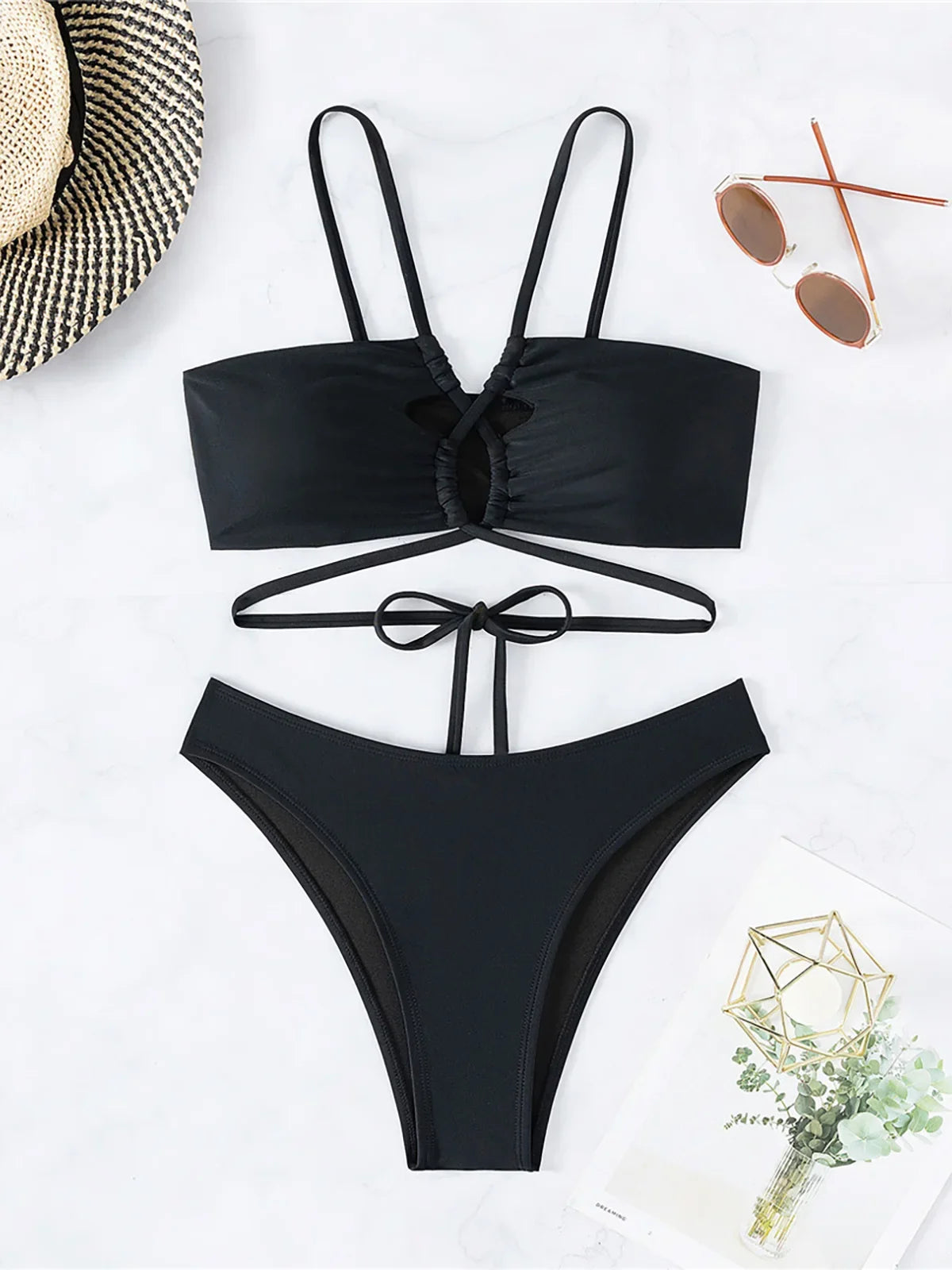 S - XL Cut Out Scrunch Butt Bikini Female Swimsuit Women Swimwear Two-pieces Bikini set Brazilian Bather Bathing Suit Swim K7300