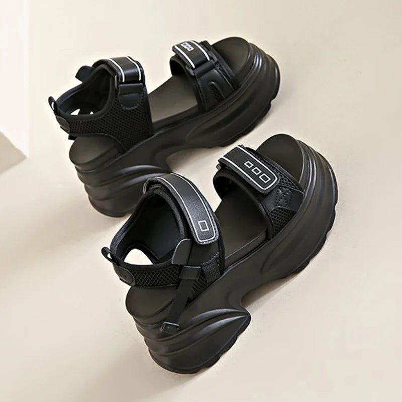 Silver Chunky Platform Sandals for Women Summer Wedge Heels Sport Sandals Woman Comfortable Thick Bottom Casual Sandles Female