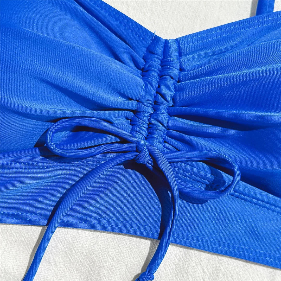 Wrinkled Knotted Shorts High Waist Bikini Female Swimsuit Women Swimwear Two-Pieces Bikini Set Bather Bathing Suit Swim V6197