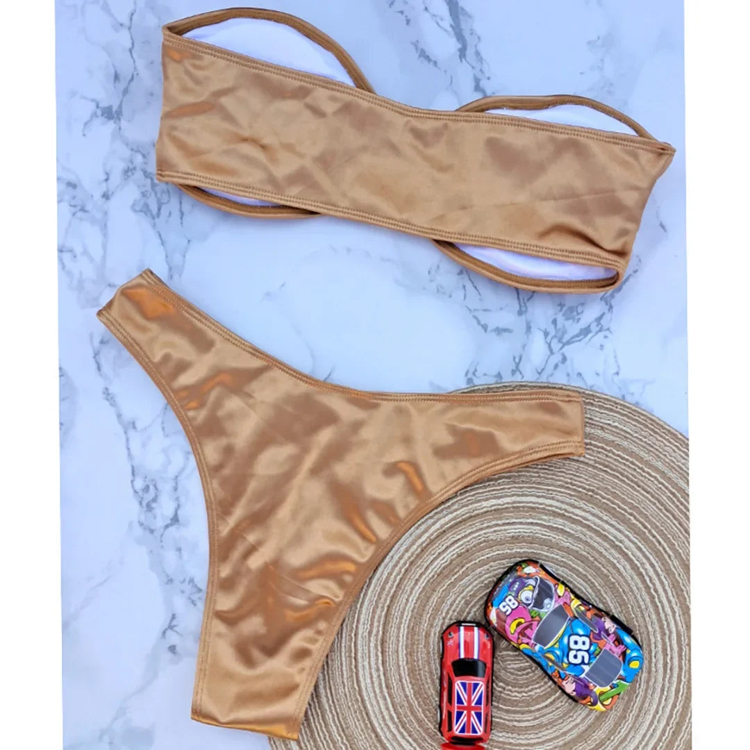 New Sexy Bandeau Strapless Bikini Female Swimsuit Women Swimwear Two-pieces Bikini set Padded Bather Bathing Suit Swim V4647D