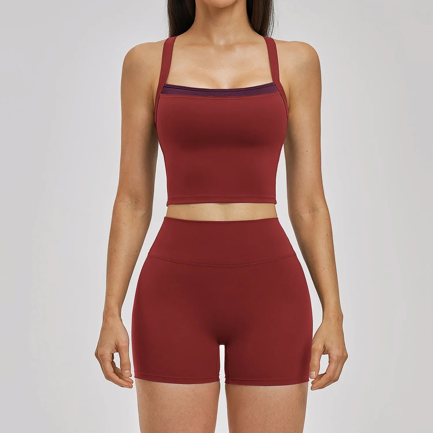 Naked Yoga Suit Workout Clothes Women Back Cross Shockproof Slim Sports Tank Top High Waist Short Fitness Suit Athletic Wear