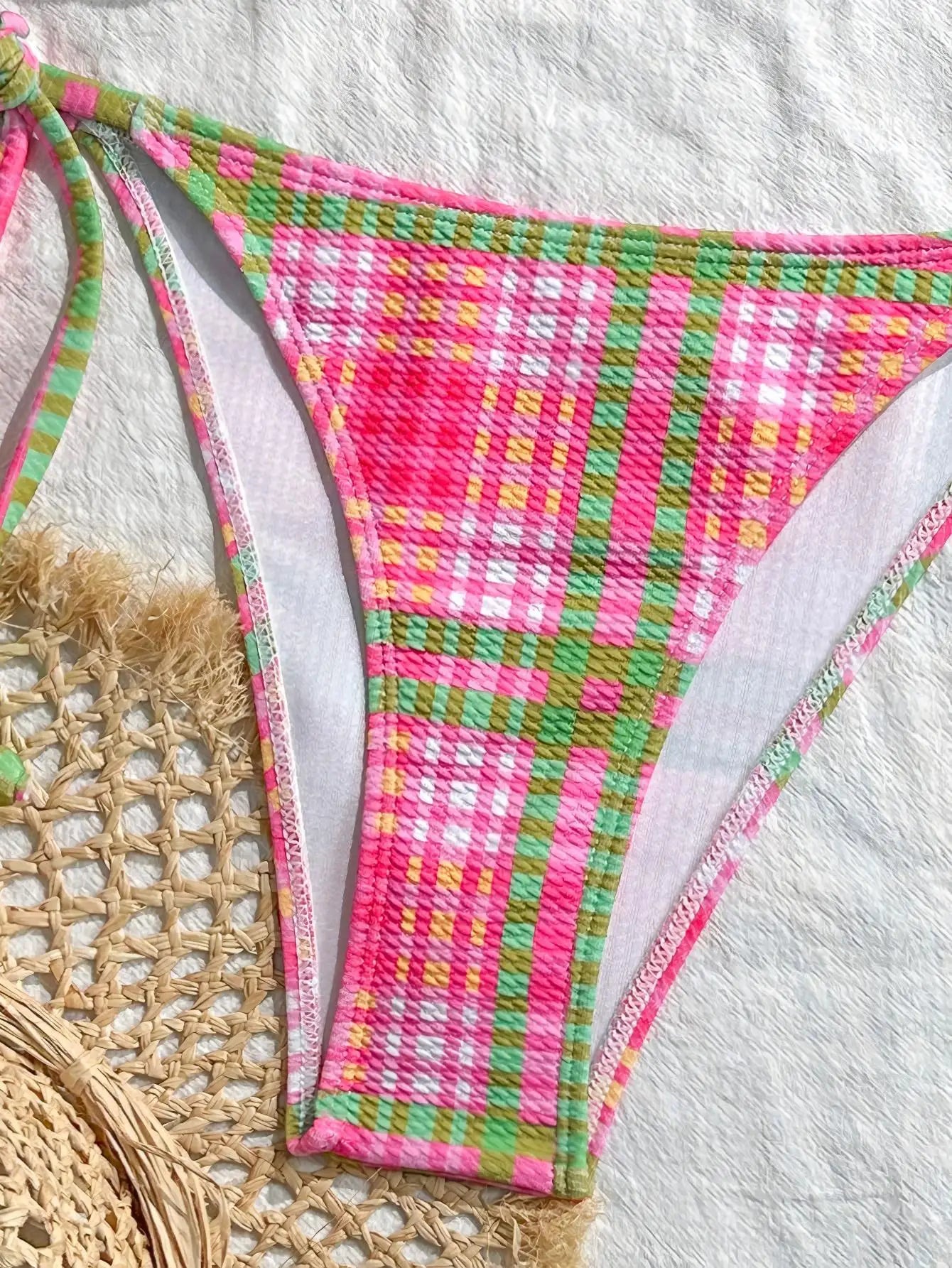Sexy Pink Striped Micro Bikini 2026 Women Halter Push Up Bra Tie Side Thong Swimwear Bathing Suit Vacation Swimsuit Biquini