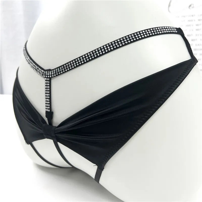 Rhinestones Girls Sexy G String Panties Women Underwear Briefs Hollow Out Thong Transparent Lingerie Intimates