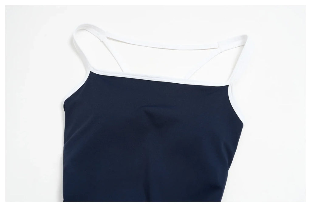 Tight Fitting One-piece Yoga Suit Women Color Bloack Square Collar Hollow Out Backless Butt-Lifting Gym Sports Short Jumpsuit