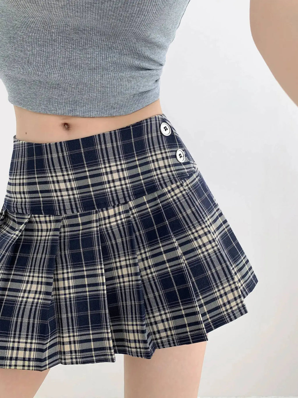 American Style Retro Low Waisted JK Plaid Pleated Skirt Women 2026 Summer New Spicy Girl Wrap Hip Slim A-line Ultra Skirt YOQG