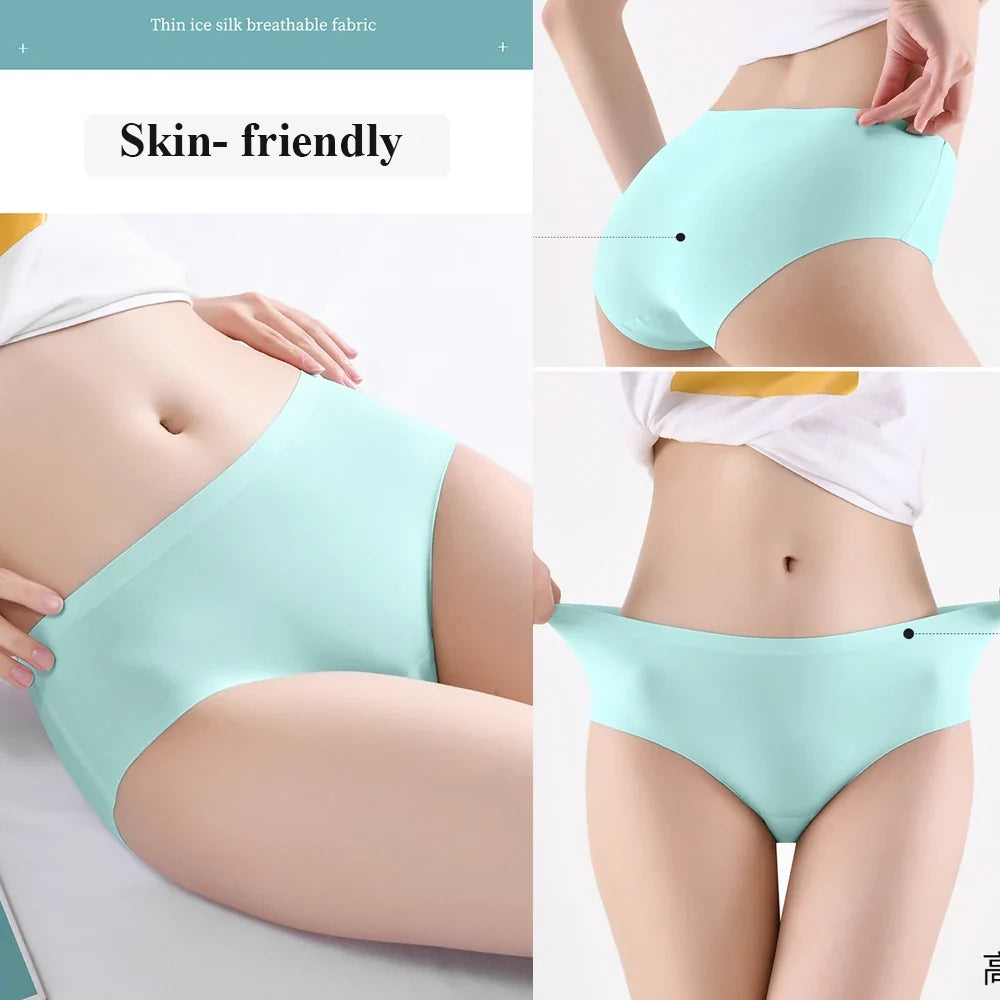 9 Pcs Seamless Ice Silk Panties for Women Breathable Soft Comfort, Solid Color Teen Girls Panty, One-Piece Design