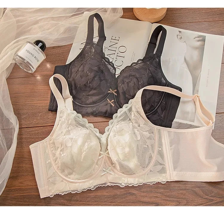 Plus Size Wireless Bra Women Summer Thin Minimizer Large Bust Support Side Coverage Anti Sagging Adjustable Straps Comfort White