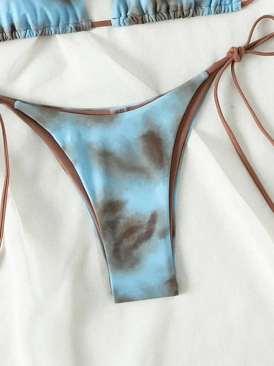 Tie Dye Bikins 2025 Mini Micro String Bikini Women Swimwear Female Swimsuit Two Pieces Bikini Set Halter Bathing Suit Swim Lady