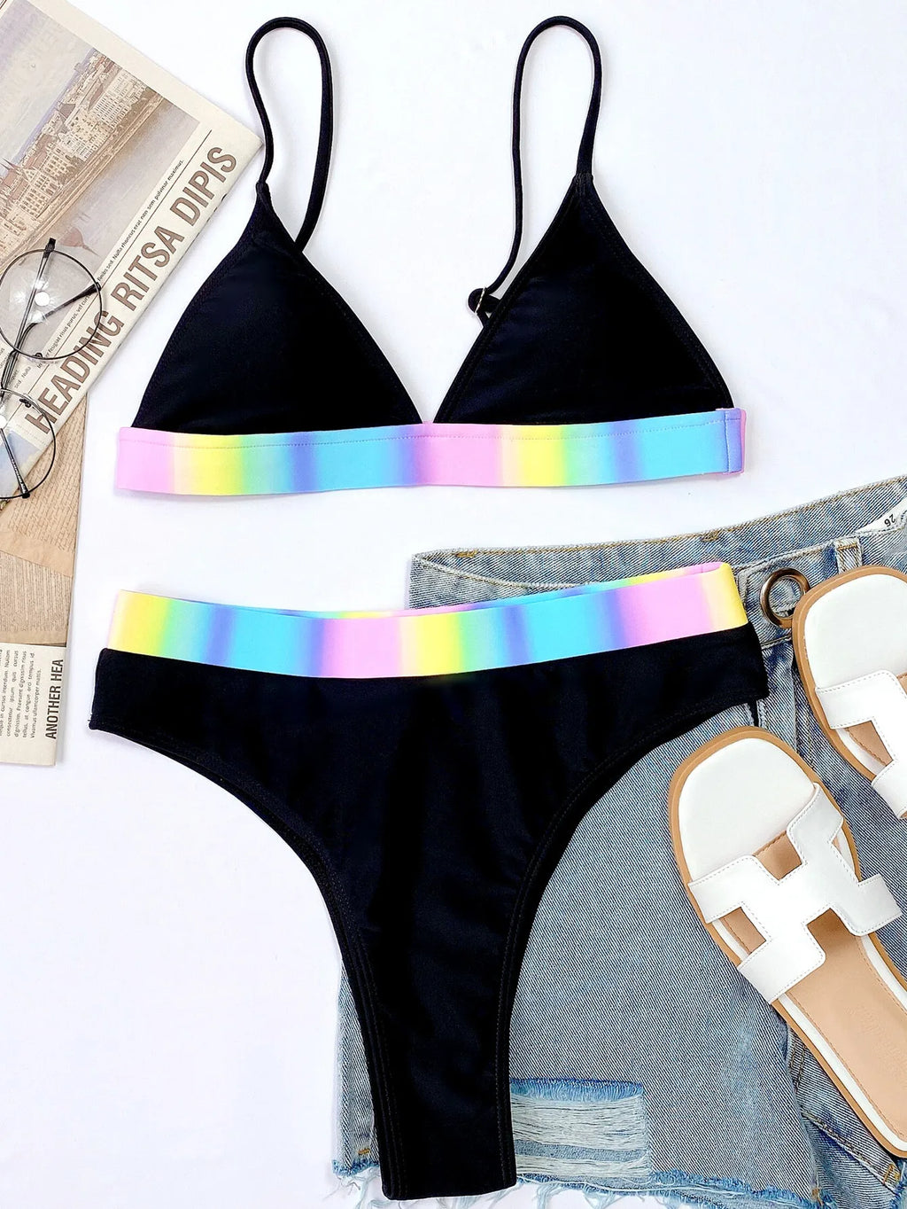 3 Colors Sexy Bikini Women Patchwork Small Floral Print High Waist Swimwear Swimsuit Bikinis Set Bathing Suit Biquinis Feminino