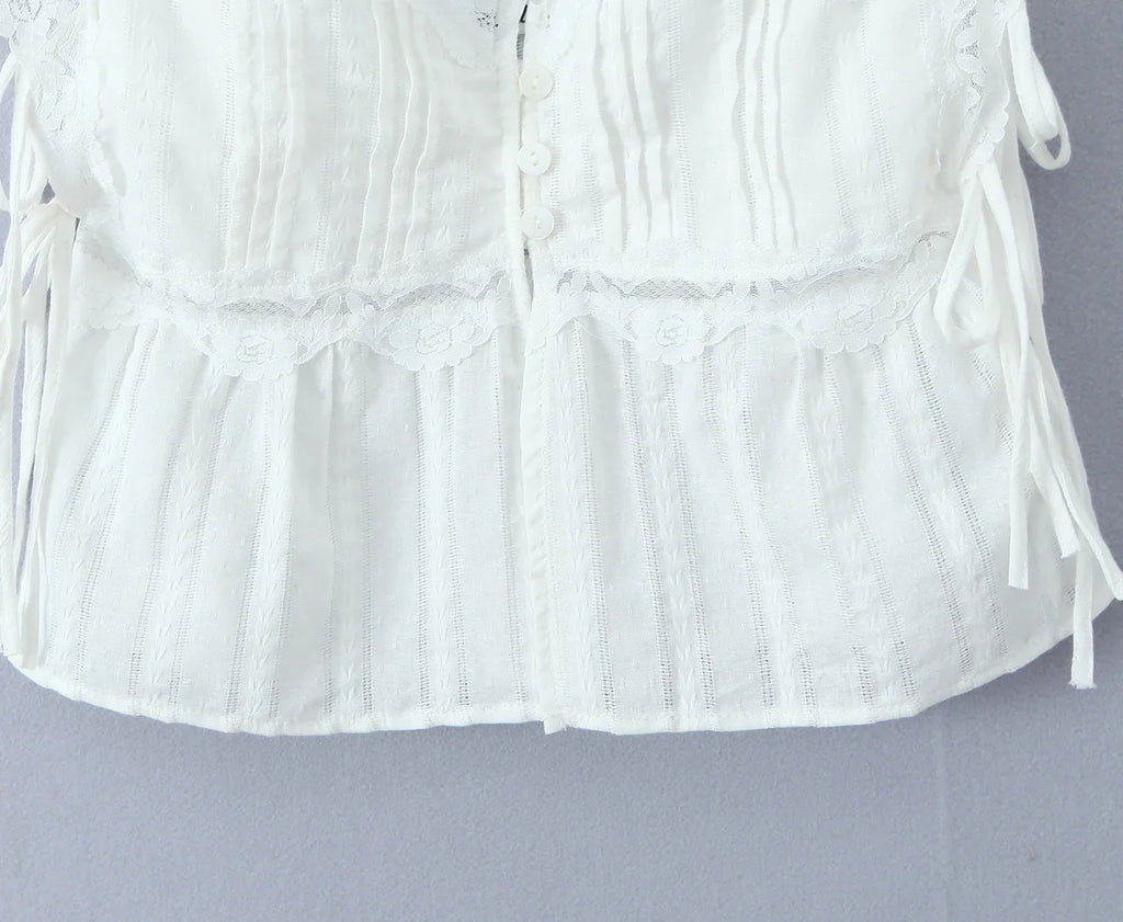 Foridol White Lace Tops for Women Summer Casual Side Tie Up Cotton Camis Top Buttons Casual Beach Vacation New Tops
