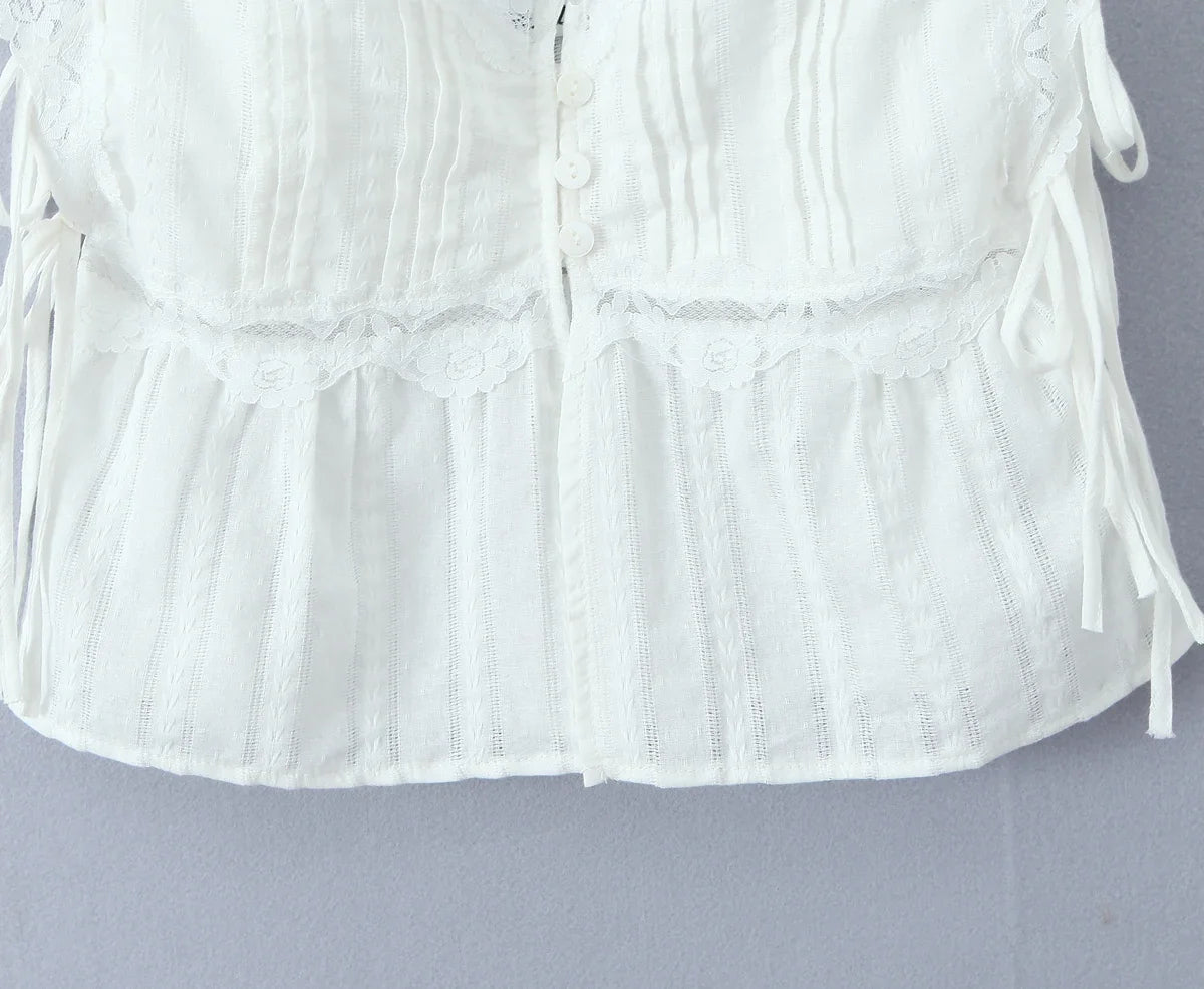 Foridol White Lace Tops for Women Summer Casual Side Tie Up Cotton Camis Top Buttons Casual Beach Vacation New Tops