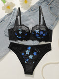 Women's Sexy Lace Splice Floral Pattern Bra Set with Steel Ring Gathered Support Easy Wash Quick Dry Underwear Set YS2991