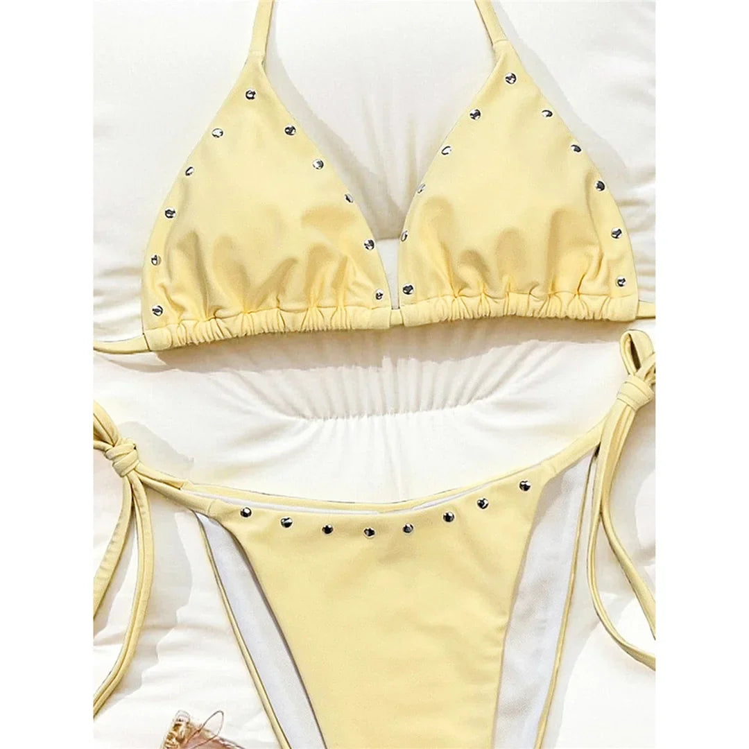 Sexy Dots Halter Bikini Women Swimwear Female Swimsuit Two-Pieces Bikini Set Strappy High Cut Leg Bather Bathing Suit Swim V8159