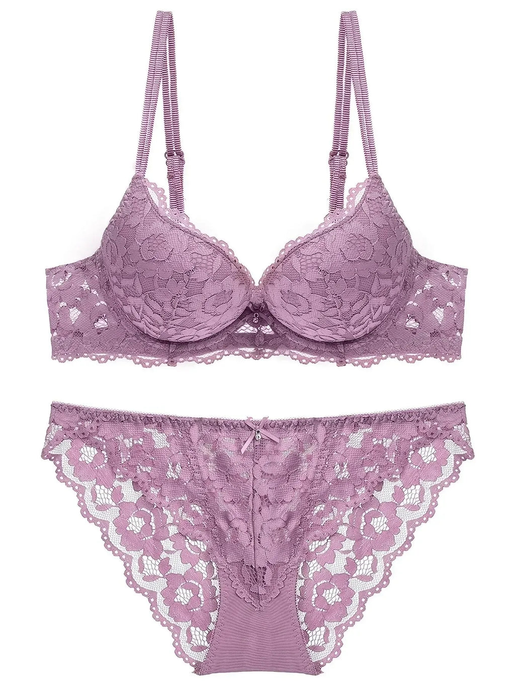 1 Set Elegant Lace Embroidery & Breathable Fabric Lingerie Set: Push-Up Bra, Drop Waist Sheer Panty - Ultimate Valentine's Day