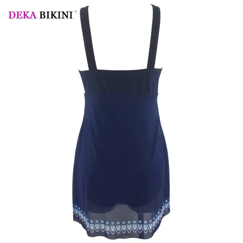 DEKA Vintage Deep V Swimwear Women Plus Size Bikini One Piece Swimsuit with Skirt Female Swim Dress Bather Beach Suit Large Size