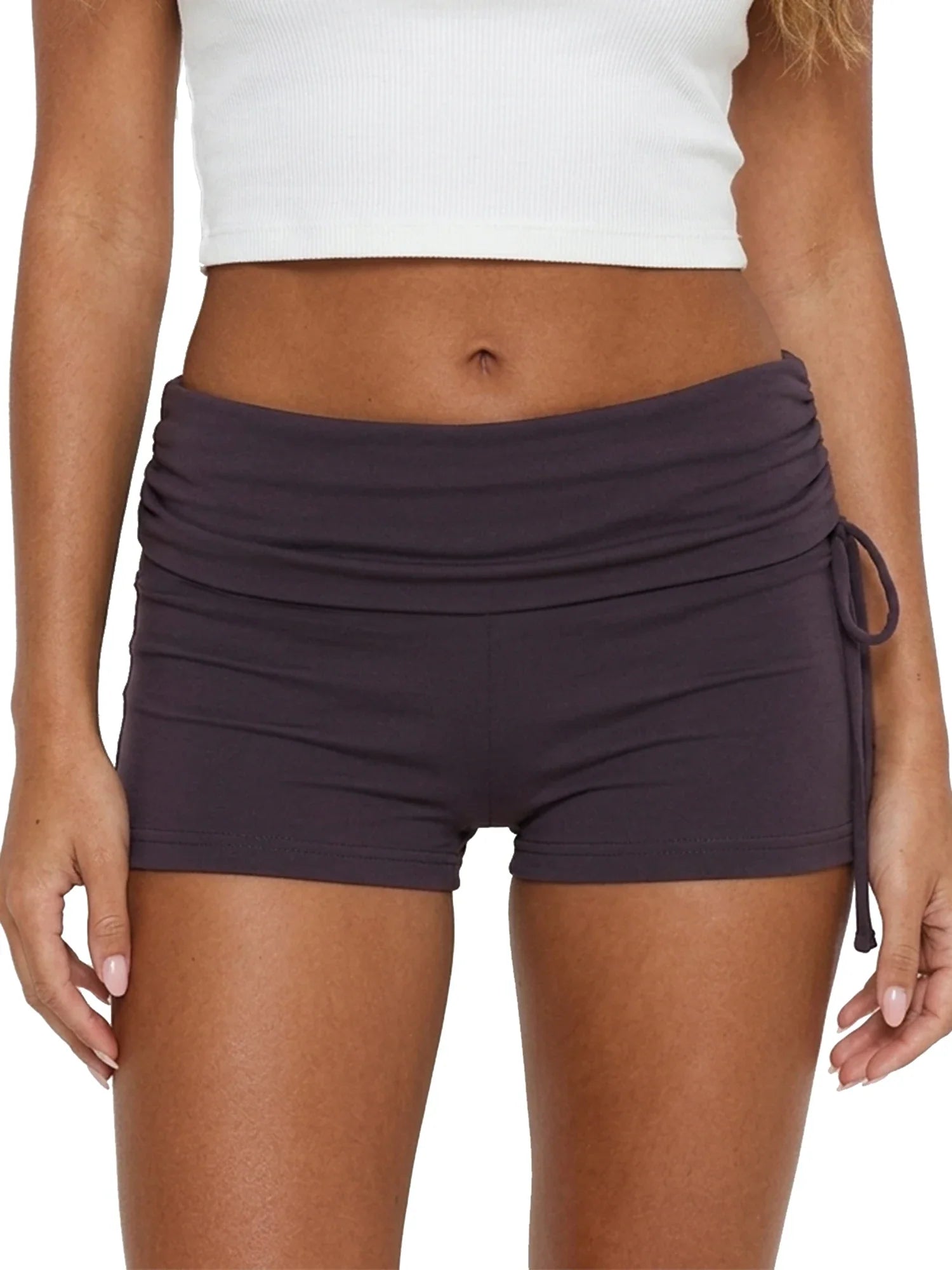 Women Workout Shorts High Waist Foldover Drawstring Bodycon Shorts for Gym Fitness Running Sporty Daily Casual Short Pants