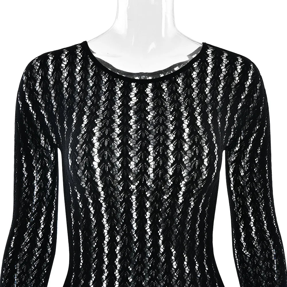 FDYOUI Sexy See-through Bodysuit Women's Long Sleeve Night Club Overalls Black Streetwear Lady Chic One Piece Party Jumpsuits