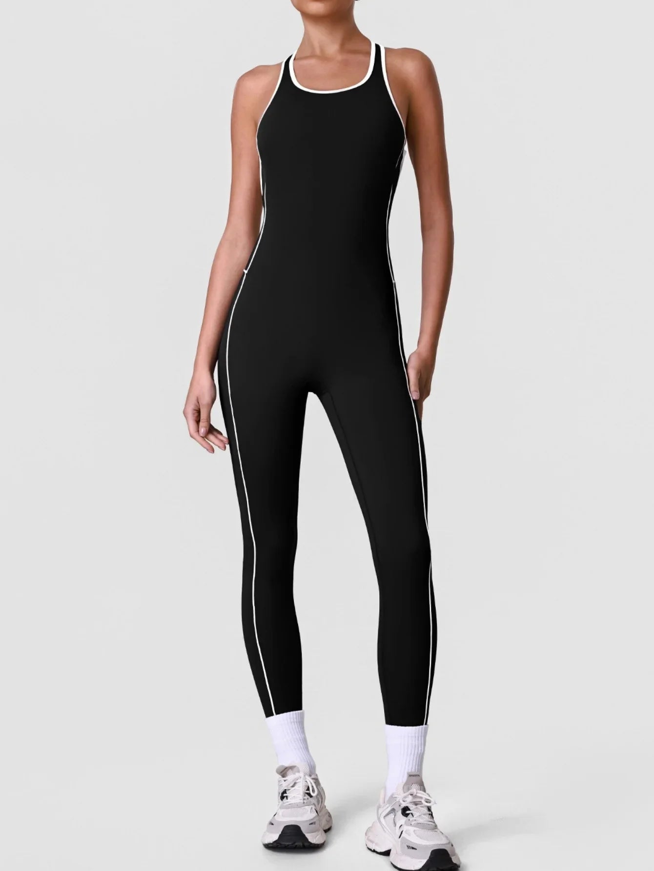 High Stretch Body Shaping Yoga Jumpsuit Women Black Patchwork Hollow Out Back Cross Fitness Sports One Piece Workout Bodysuits