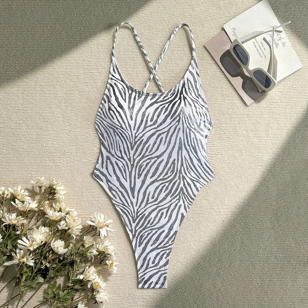 Printed Extreme Mini Micro Thong Women Swimwear One Piece Swimsuit Female Cross Back High Cut Monokini Bather Bathing Suit Swim