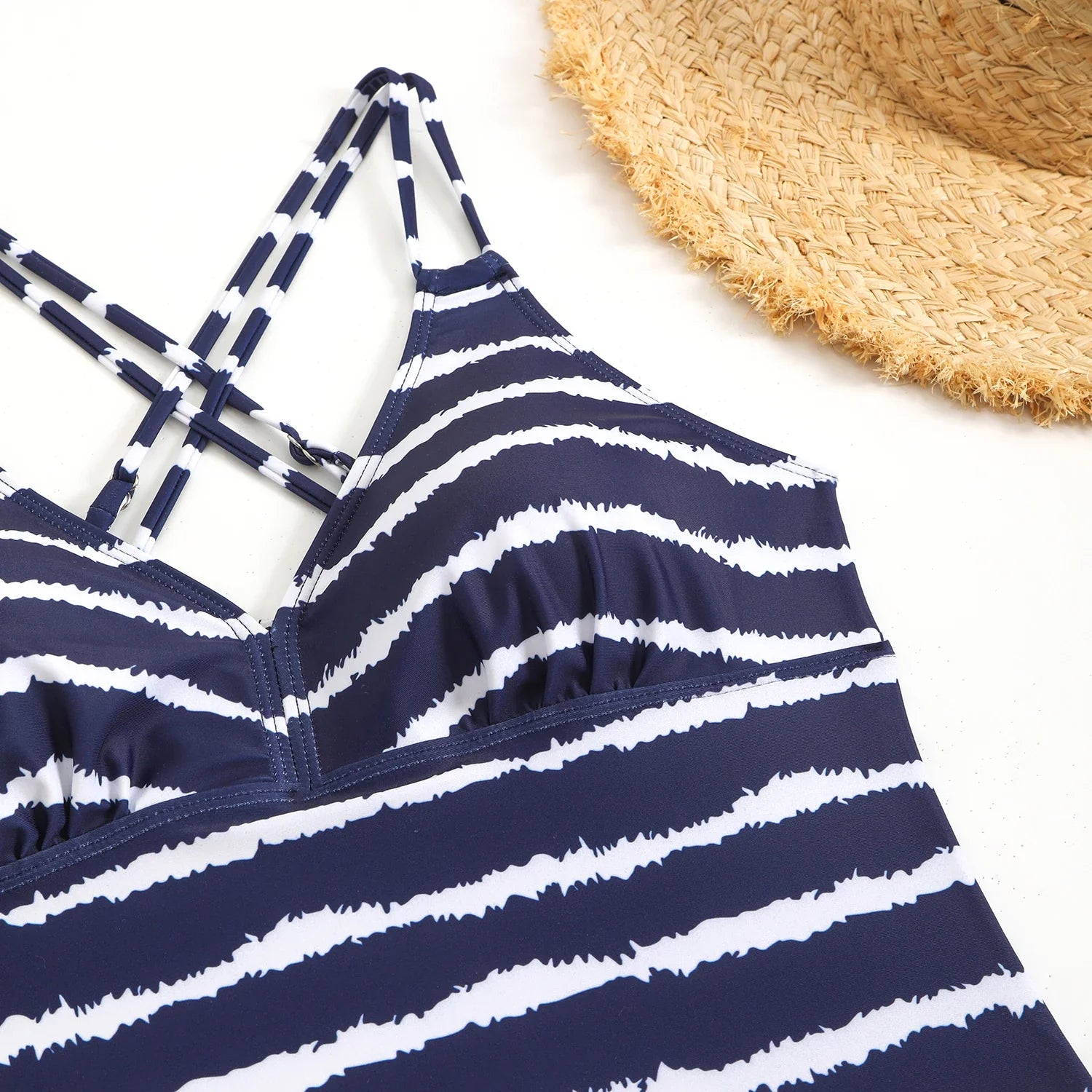2026 Strappy Tankini Set Two Pieces Swimsuit Women Striped Swimwear Female Bathers Bathing Swimming Swim Suit Beachwear XXL