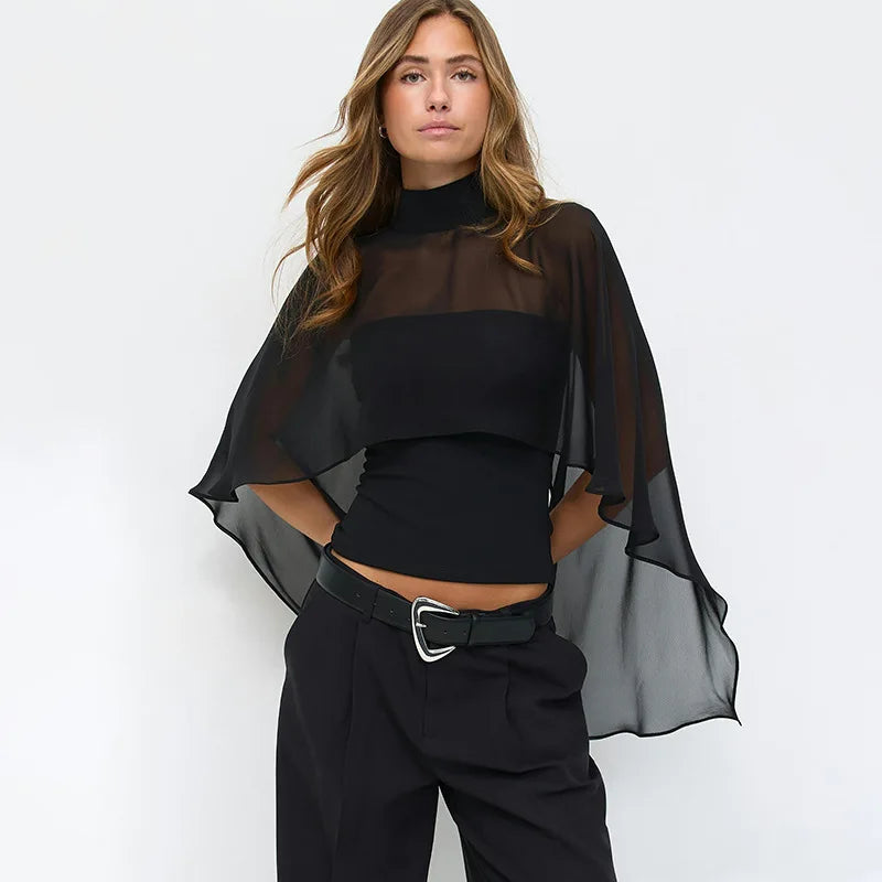FDYOUI Woman Black Corset with Cover-ups 2-piece Sets Chic Sexy Hollow Out Evening Party Tops Female Blouses Shirts High Street
