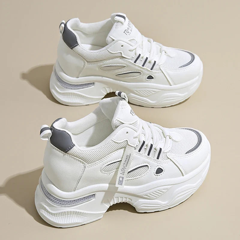 Breathable White Sneakers Shoes Women Mix Color Chunky Platform Sport Sneaker Woman 2025 Lace-Up Thick Bottom Vulcanize Shoes
