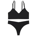 Cotton Female Underwear Set Short skin care kits Ribbed Brassiere Sexy Thong Low Waist Panties Women Seamless Bra Lingerie Set