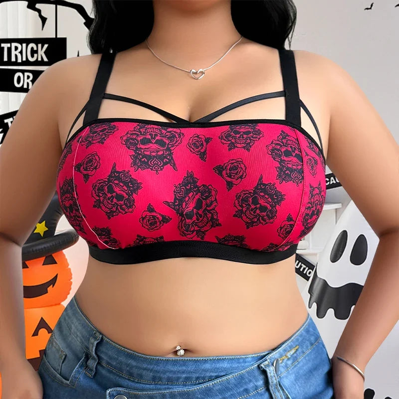 1pcs Plus Size 1XL-4XL For Big Breast Female Underwear Thin Unlined Sexy Lingerie Breathable Brassiere Print Decor Women's Bras