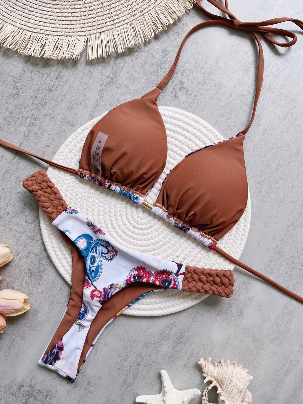 Fashion Print Halter Mini Thong High Cut Bikini Female Swimsuit Women Swimwear Two-pieces Bikini Set Bather Bathing Suit Swim