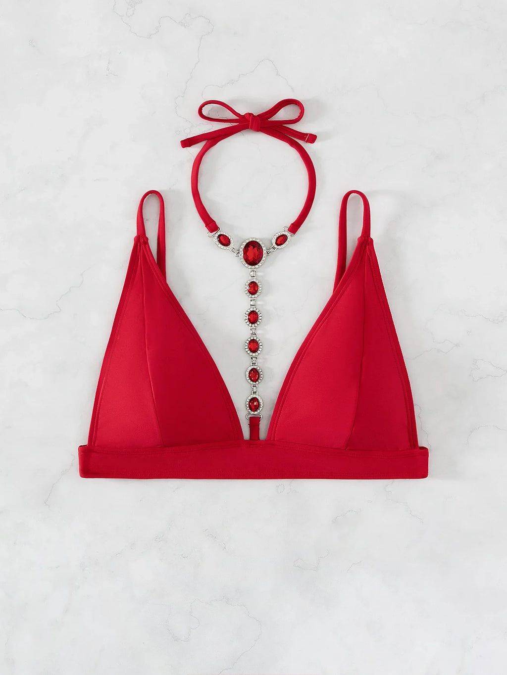 DEKA Diamond Bikini Set Crystal Necklace Halter Red Swimsuit Women Sequins Bathing Suit Stones Swimwear Glitter Push Up Monokini
