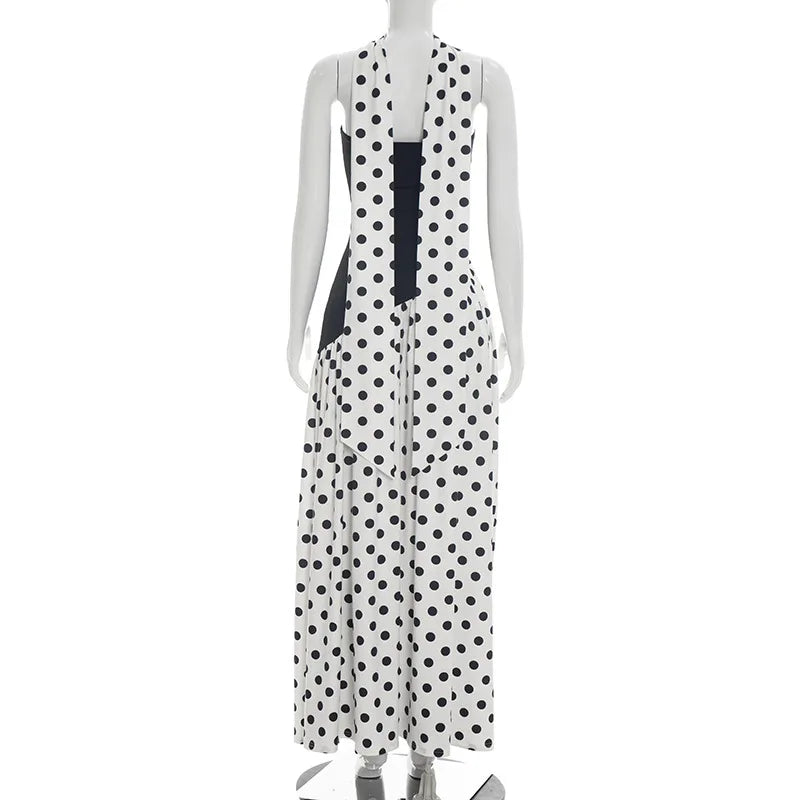 FDYOUI Elegant Bandage Polka Dot Patchwork Evening Dresses Women's 2026 Summer Off Shoulder High Slit Pleated Long Party Dress