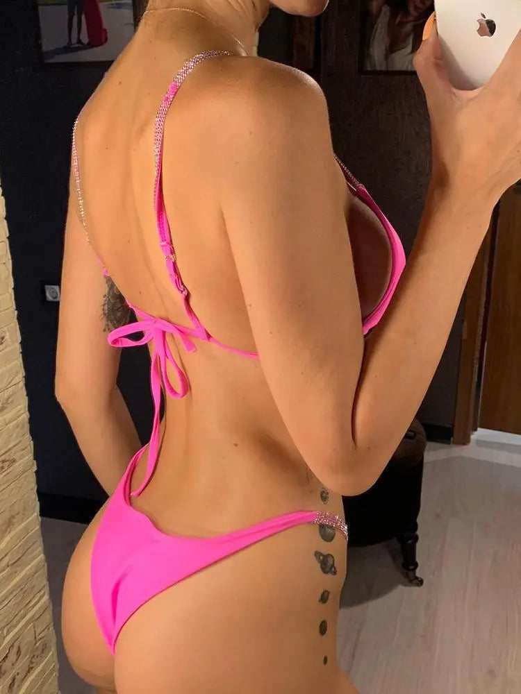 New Sexy Mini Bikini Female Swimsuit Women Swimwear Two-Pieces Bikini Set Sequins Padded Bather Bathing Suit Swim Lady V2043P