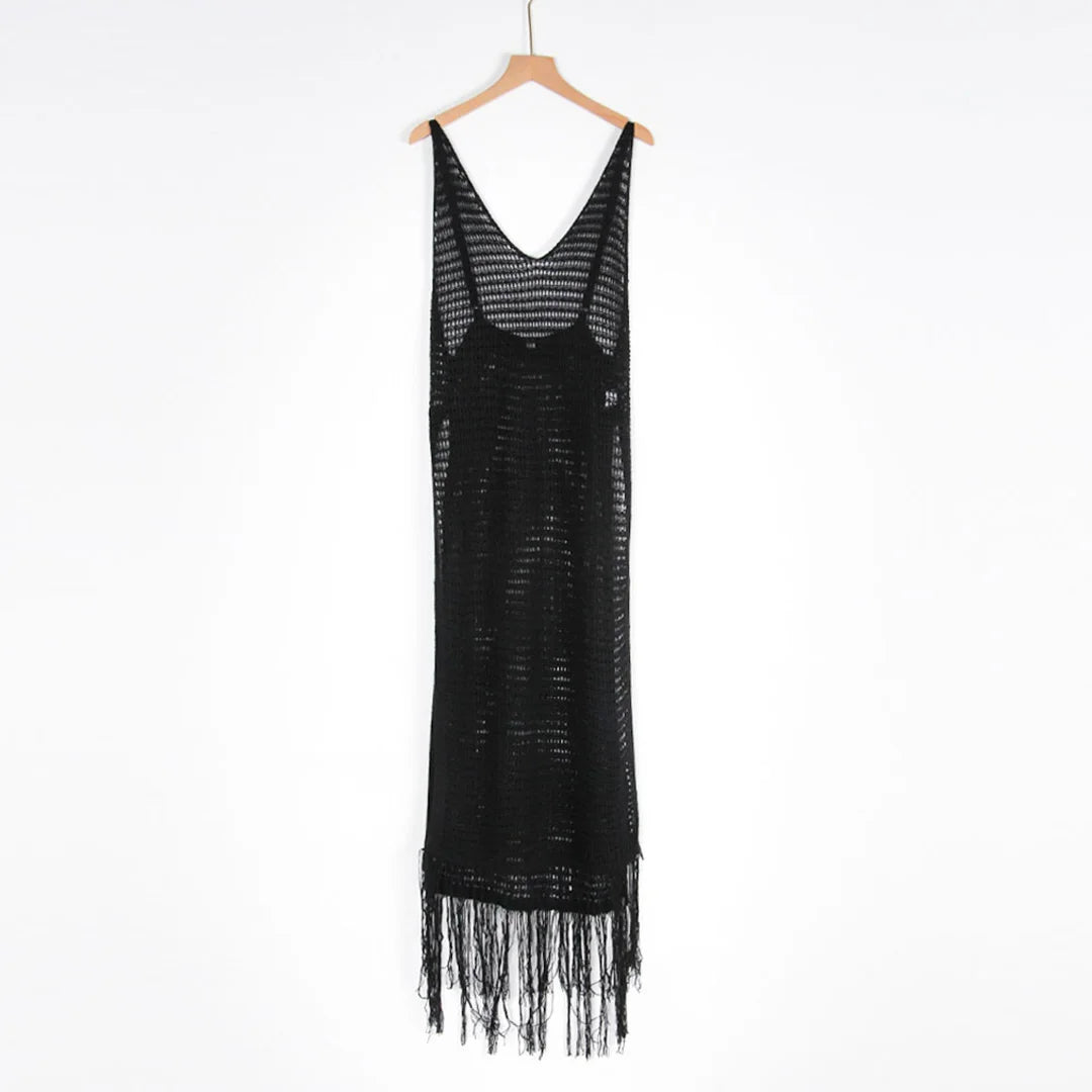 New Sexy S - XL Fringe Tassel Knitted Crochet Tunic Beach Cover Up Cover-ups Beach Dress Beach Wear Beachwear Female Women V3791