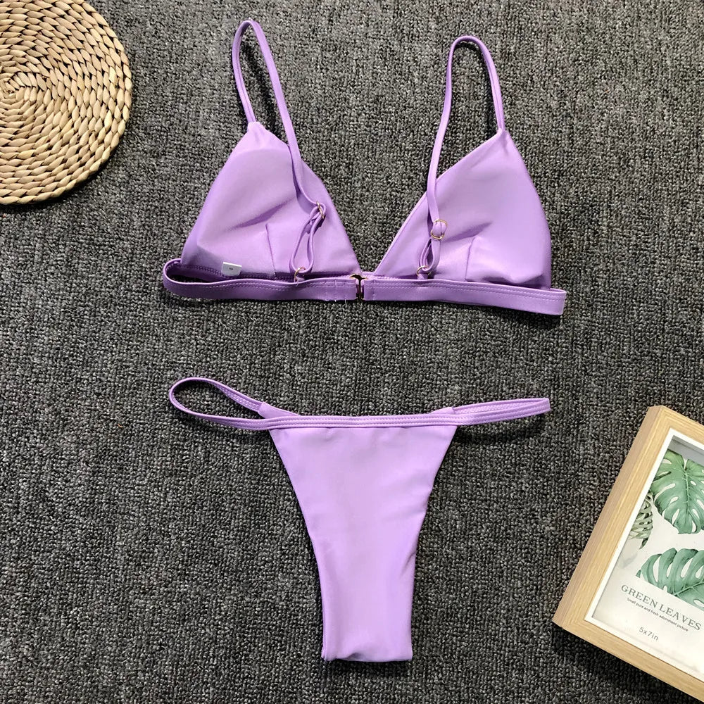 DEKA Women Sexy Solid Mini Micro Bikini Set Push-up padded Bra Thong Split Swimwear Female Bandage Bathing Suit Lacing Swimsuit