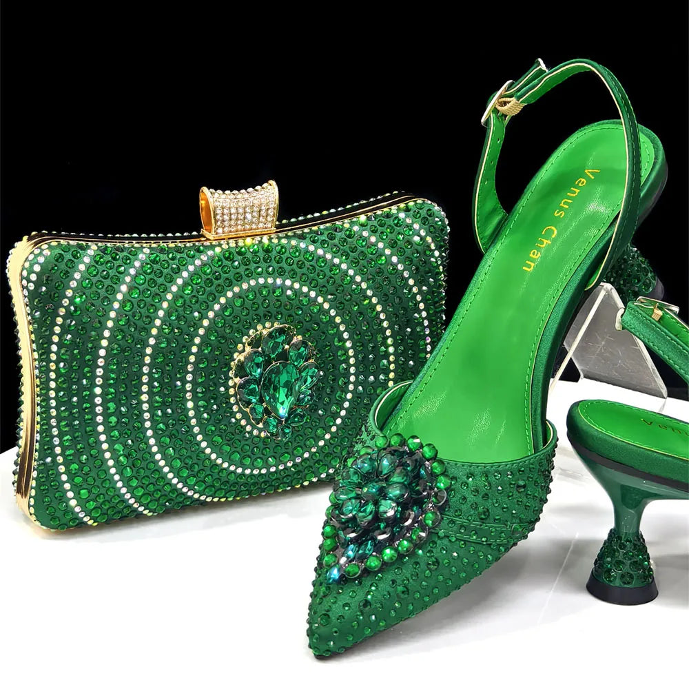 Doershow Italian purple Shoes And Bag Sets For Evening Party With Stones Italian Leather Handbags Match Bags! HX1-1