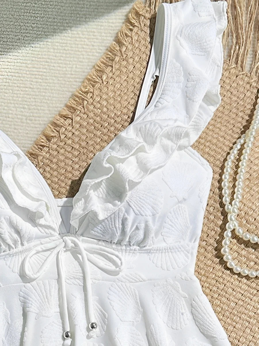 2026 Ruffle Tankini Two Pieces Solid Swimsuit Women White Swimwear Female Solid Bathers Bathing Swimming Swim Suit Beachwear