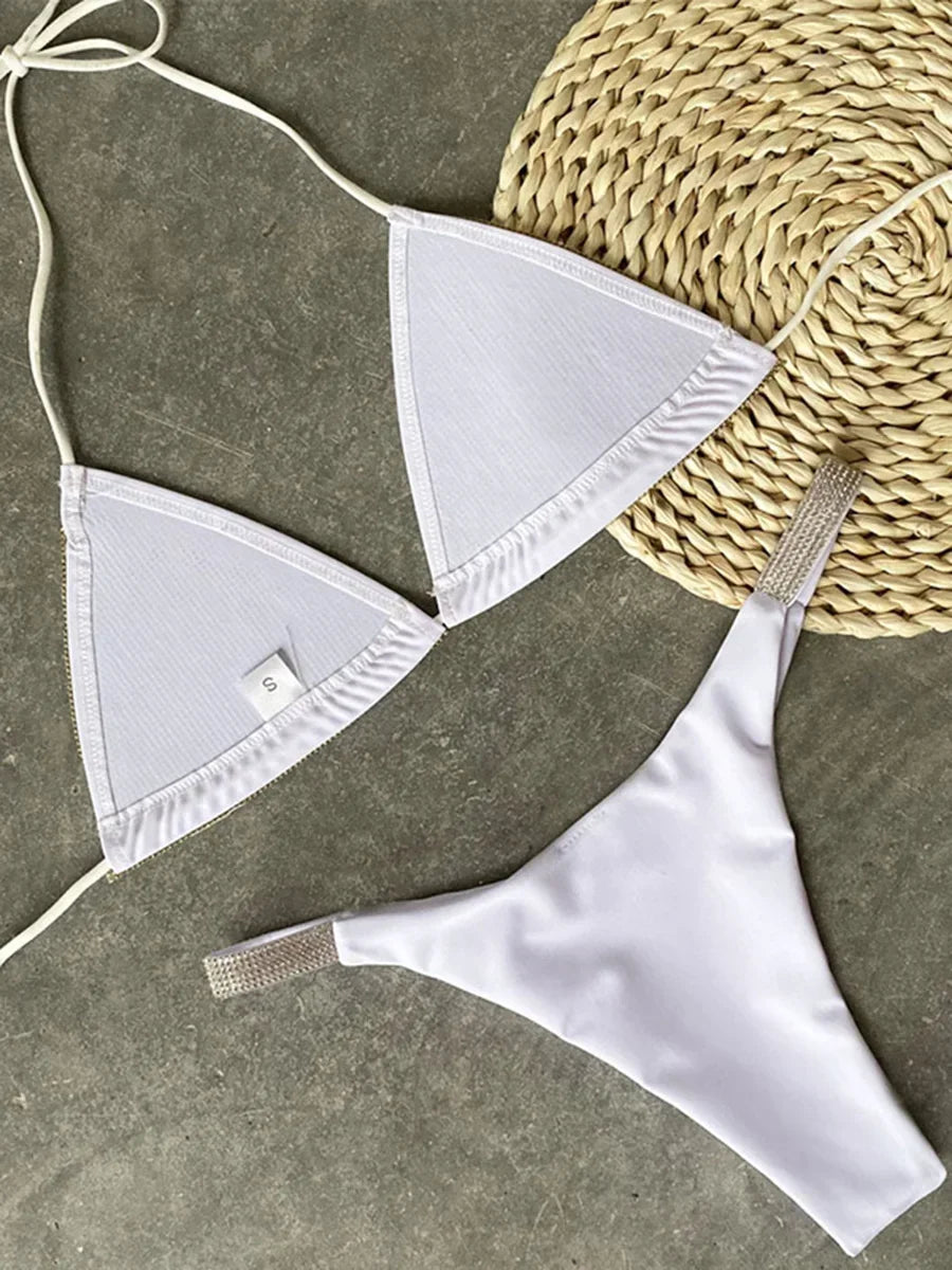Shiny Sequins Diamond Micro Bikini 2025 Women Swimsuit Female Halter Swimwear Two Pieces Bikini Set Brazilian Bathing Suit Swim