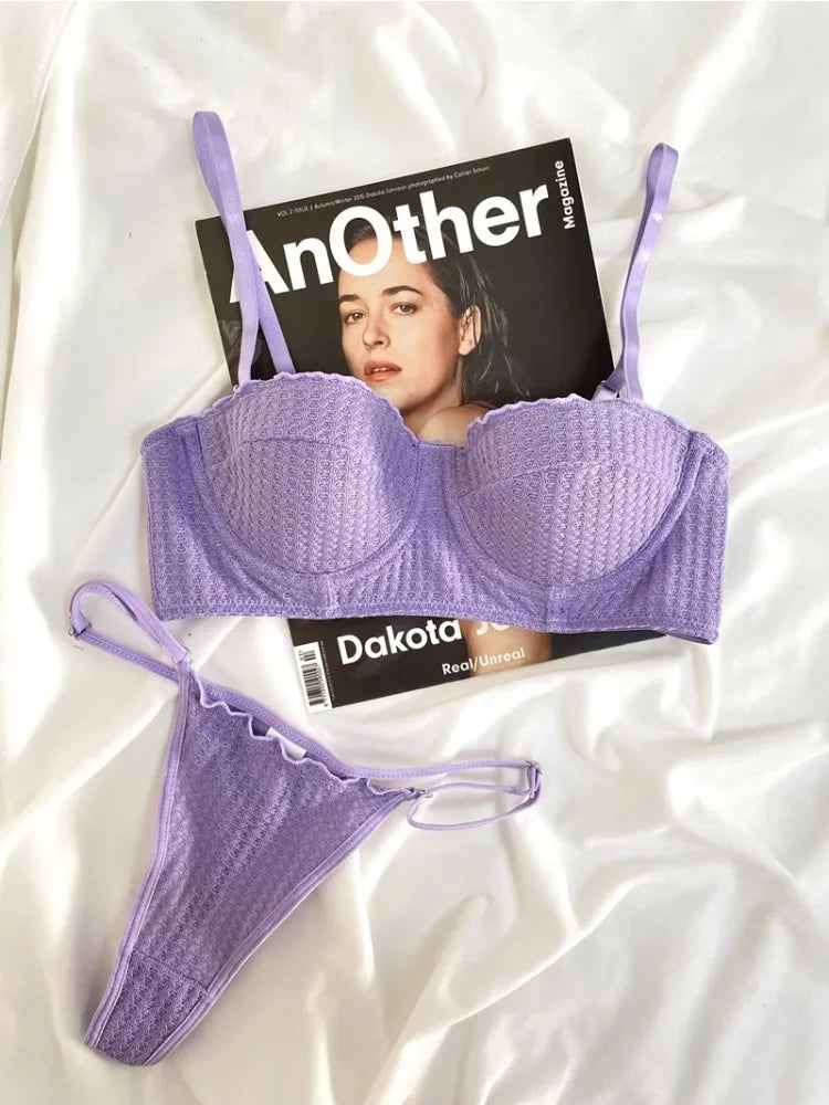 Japanese Manga Minimizer Bra Half Cup Demi Style Wireless Comfort Support Anti Sagging Lingerie Set for Large Bust 32-38 AB USA