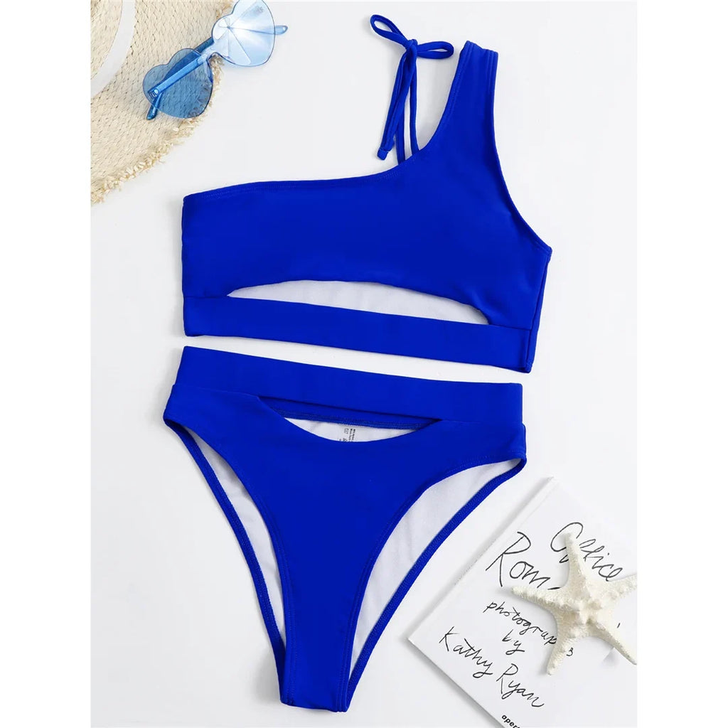 Sexy Tummy Cut out Female Swimsuit High Waist Bikini Women Swimwear Two-Pieces Bikini Set Bather Bathing Suit Swim Lady V2549