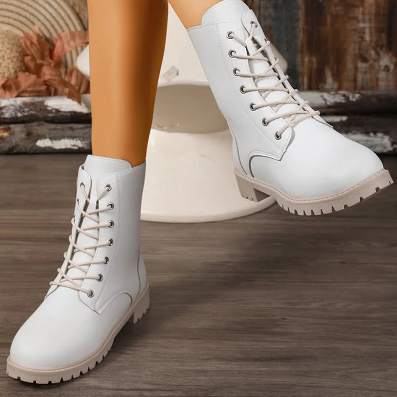 British Style Pu Leather Ankle Boots Women Spring Autumn Side Zipper Up Boots for Woman Plush Size Non Slip Booties Ladies