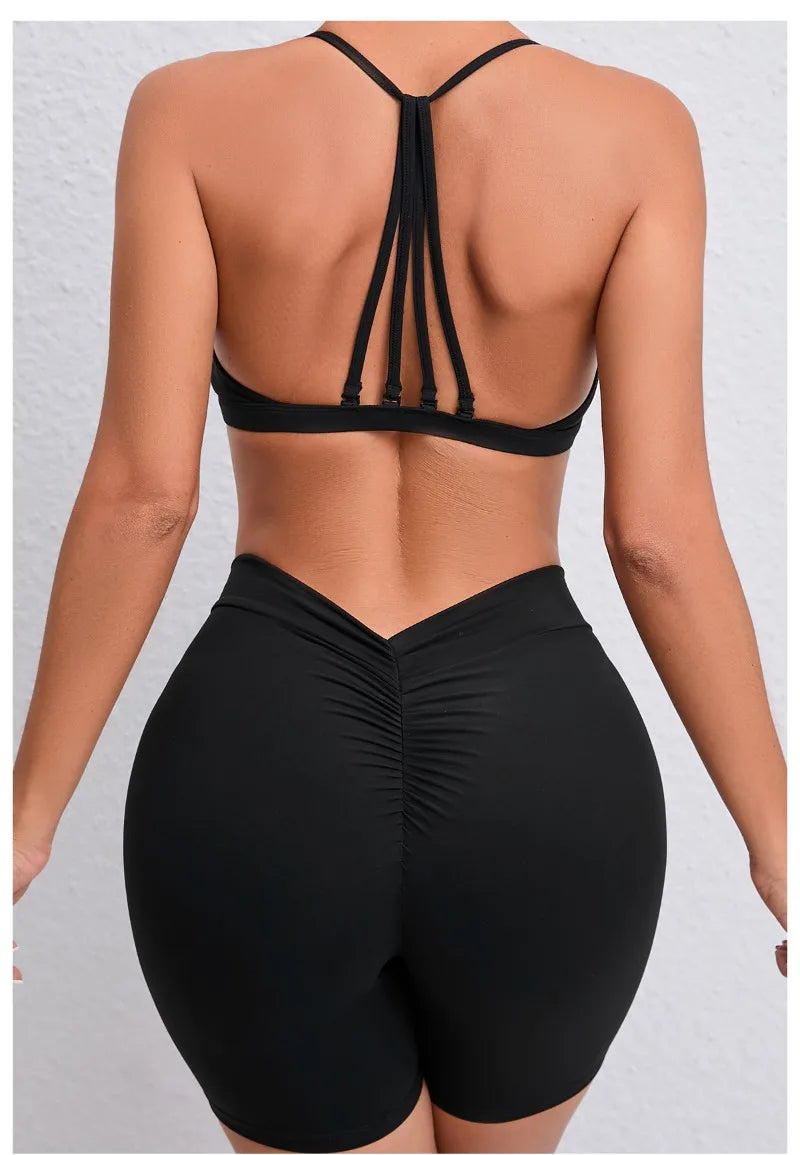 Women's 2-Piece Yoga Sets High Waist Seamless Shorts  Hip-Lifting & Backless Gym Leggings Quick Dry Workout Fitness Suits