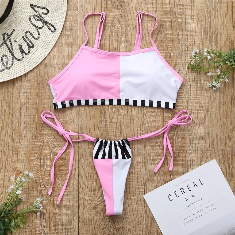 2026 Sexy Bikini Women Swimwear Swimsuit Push Up Striped Patchwork Bikini Set Bathing Suit Beach Bikini Female Biquinis Feminino