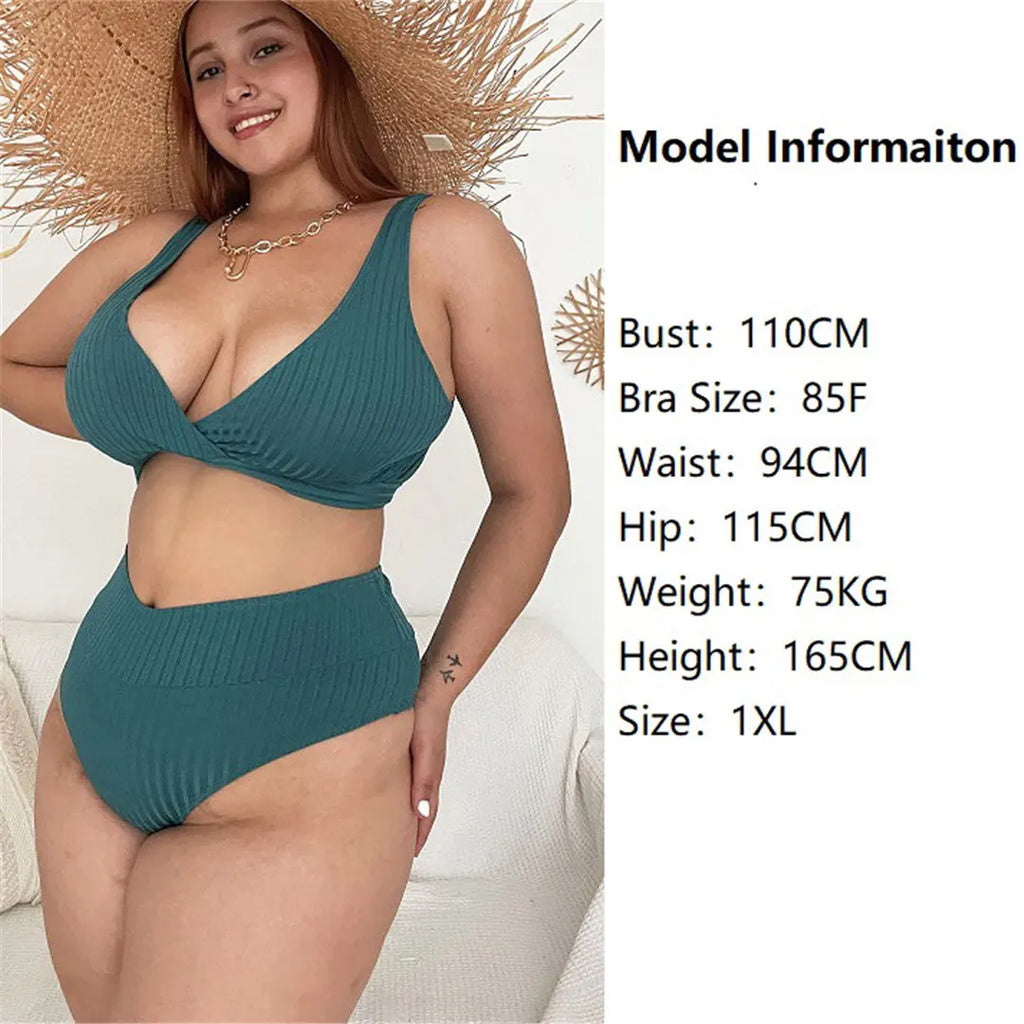 0XL - 4XL New Printed Bikini Large Size Swimwear Plus Size Women Swimsuit Female Two-pieces Bikini Set Bather Bathing Suit V5909
