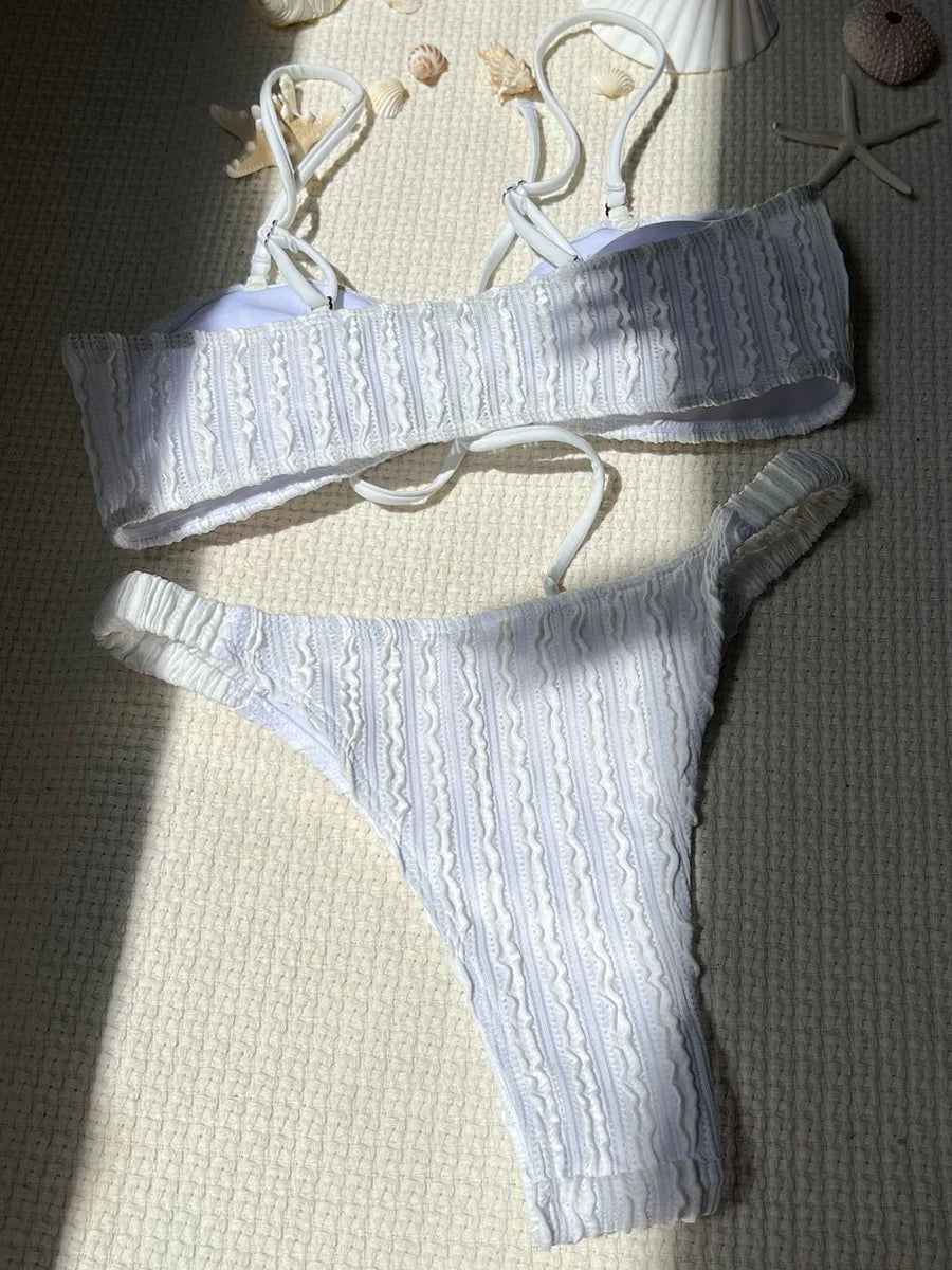 Wrinkled Crinkled Tie Knotted Bikini Women Swimwear Female Swimsuit Two-pieces Bikini Set Brazilian Bathing Suit Swim Beach Wear