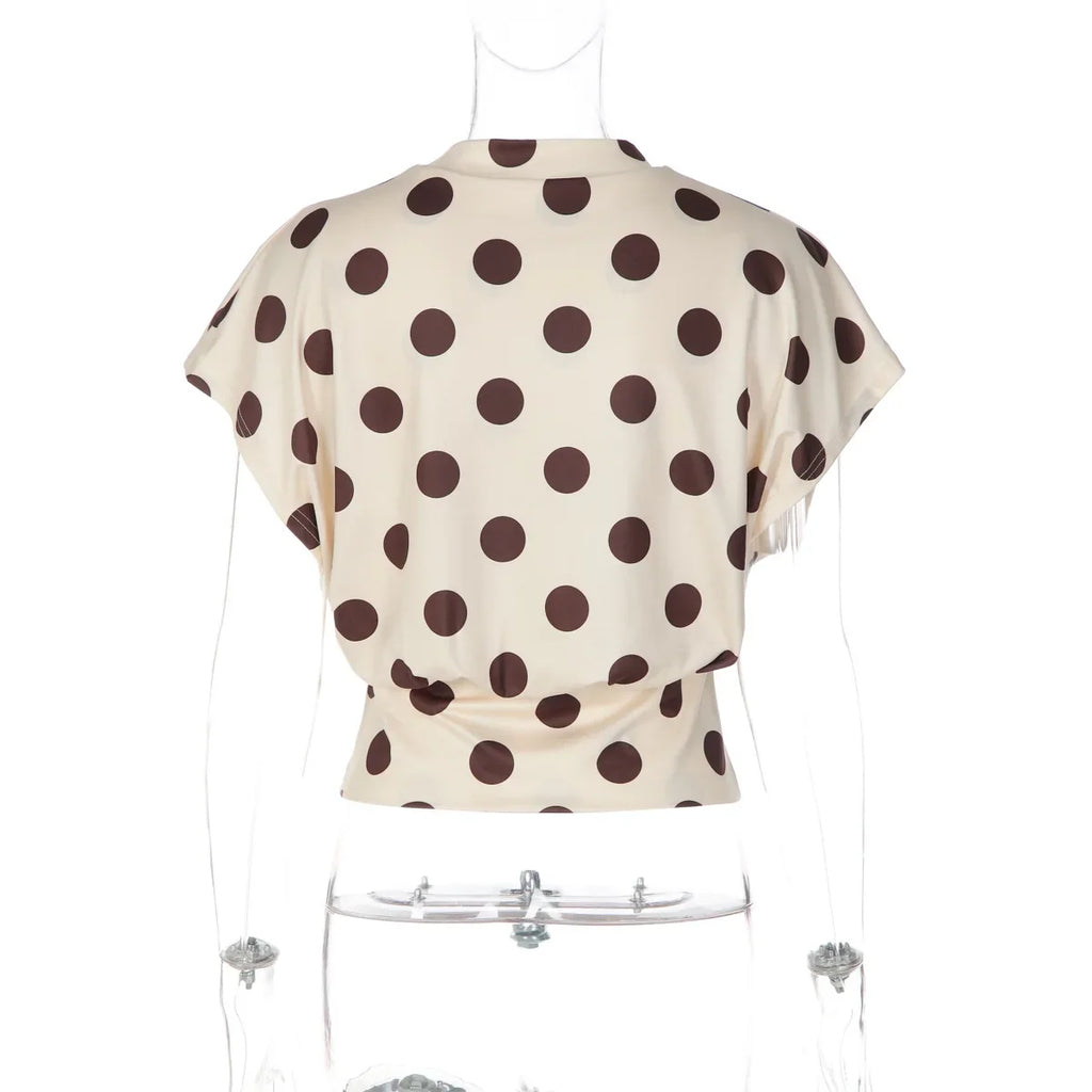 FDYOUI Women's O-neck Polka Dot T-shirt 2026 Summer O-neck Drop-sleeve Tunics Tops Fashion Loose Corset Tee Shirts Female Top