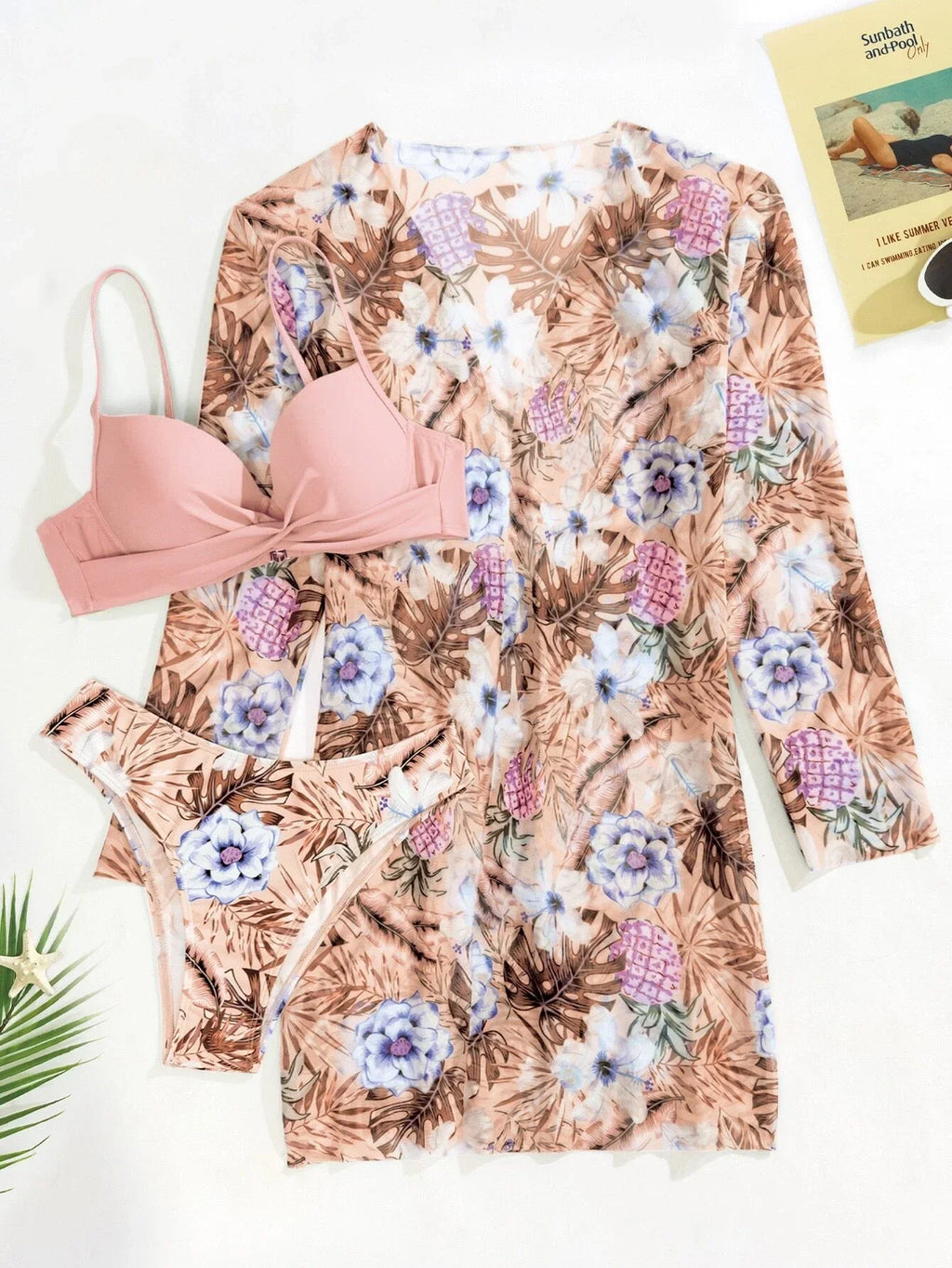 3 Pieces Push Up Bikinis 2026 Women With Kimono Beach Printed Swimsuit Sexy Swimwear Female Bathers Bathing Swimming Swim Suit