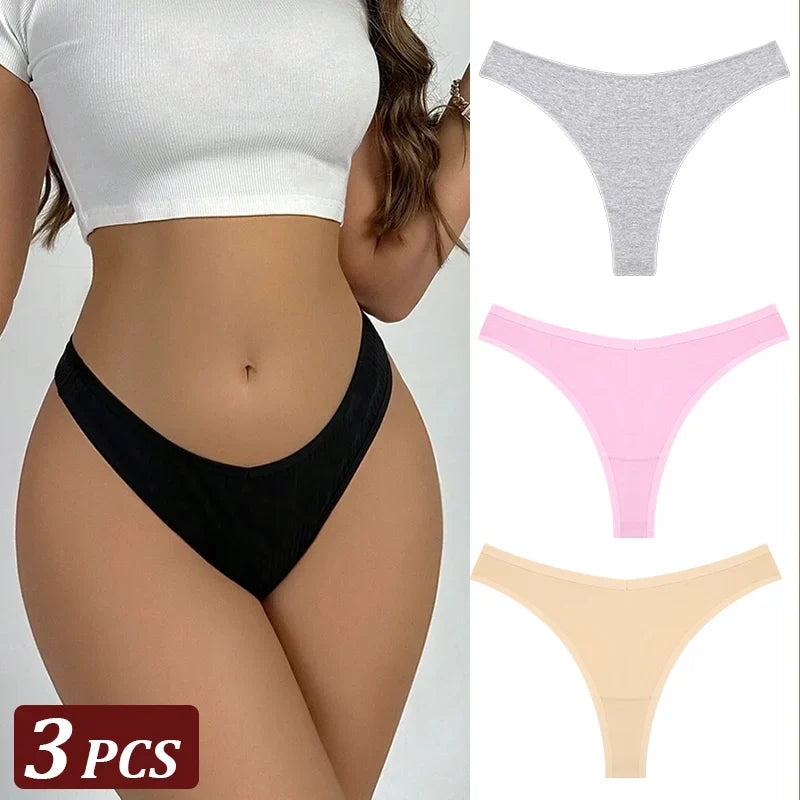 3PCS Seamless Thong Cotton Women Thin Strap Low Waist High Flexibility Panties Sexy Underwear Ladies Briefs T-back Soft Women