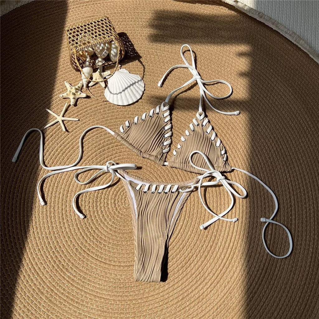 8 Colors Halter Ribbed High Leg Cut Bikini Female Swimsuit Women Swimwear Two-pieces Bikini set Bather Bathing Suit Swim V5541Y
