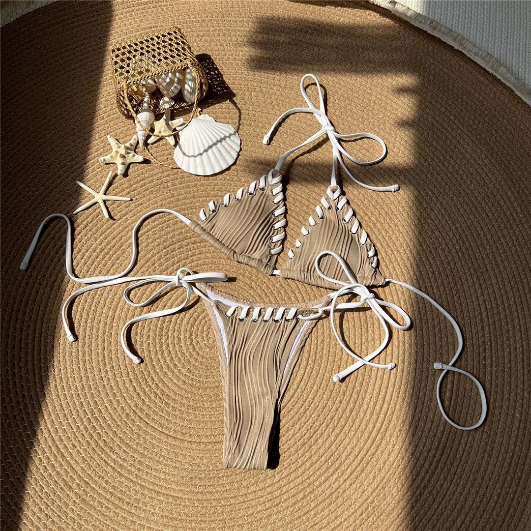 8 Colors Halter Ribbed High Leg Cut Bikini Female Swimsuit Women Swimwear Two-pieces Bikini set Bather Bathing Suit Swim V5541Y