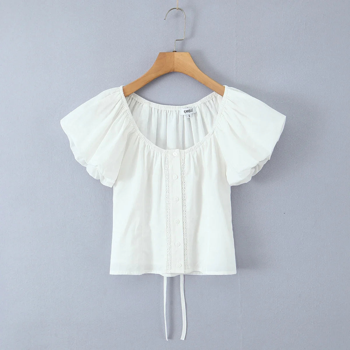 Foridol White Cotton Women Summer Crop Tops Lace Patchwork Short Female Tops Puff Sleeve Square Collar Slim Top Blouse 2025